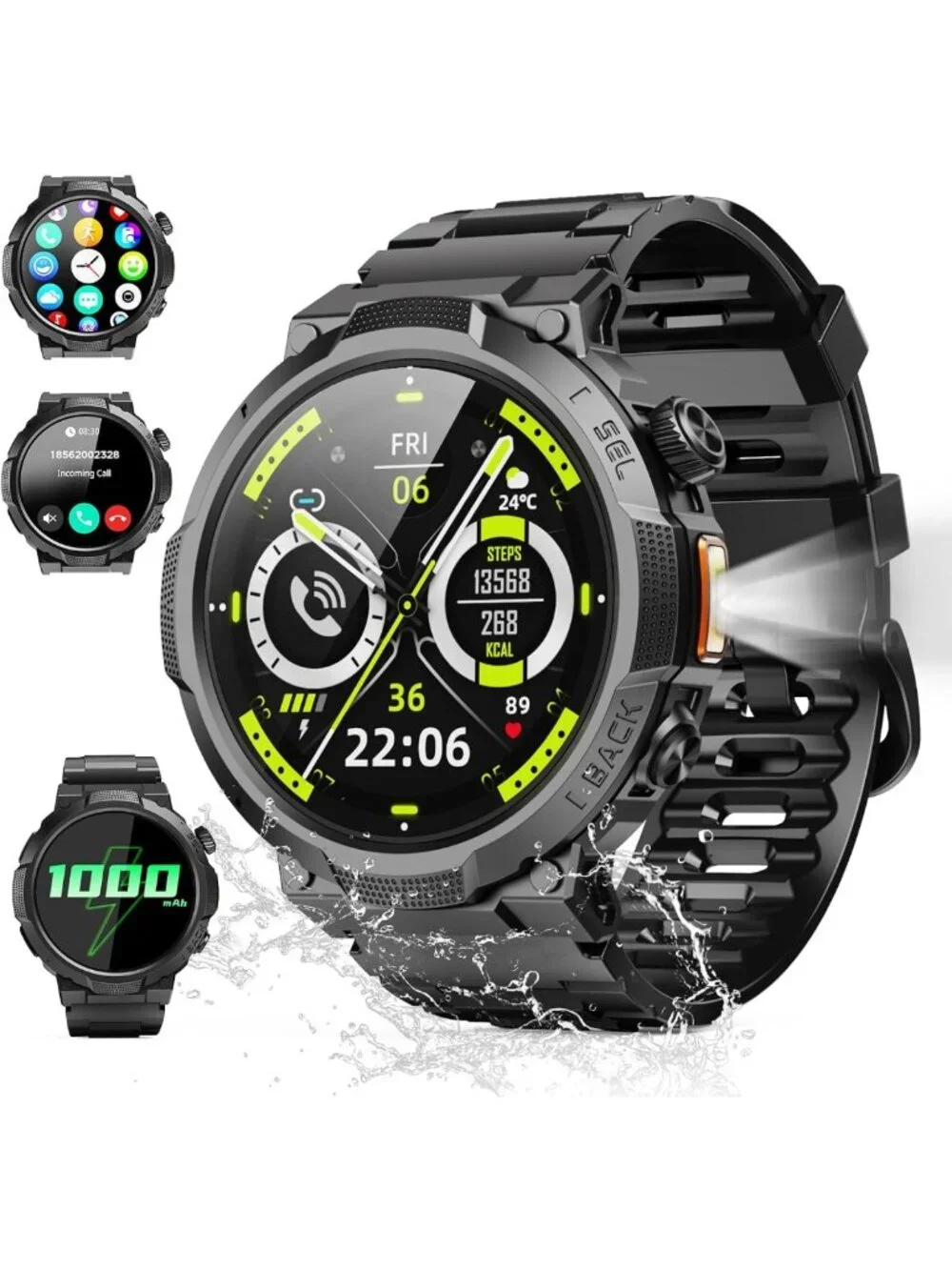 Men's Military Smart Watch - 50+ Day Battery, Bluetooth Call, Fitness Tracker
